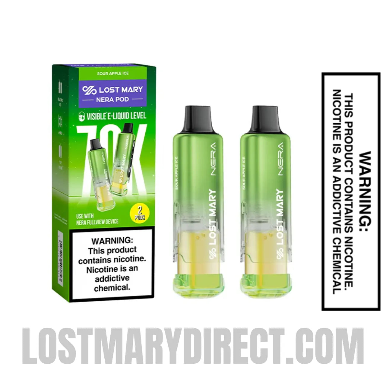 Sour Apple Ice Lost Mary Nera Fullview 70K Vape Pod with package box Sour Apple Ice Lost Mary Nera Fullview 70K Vape Pod with package box