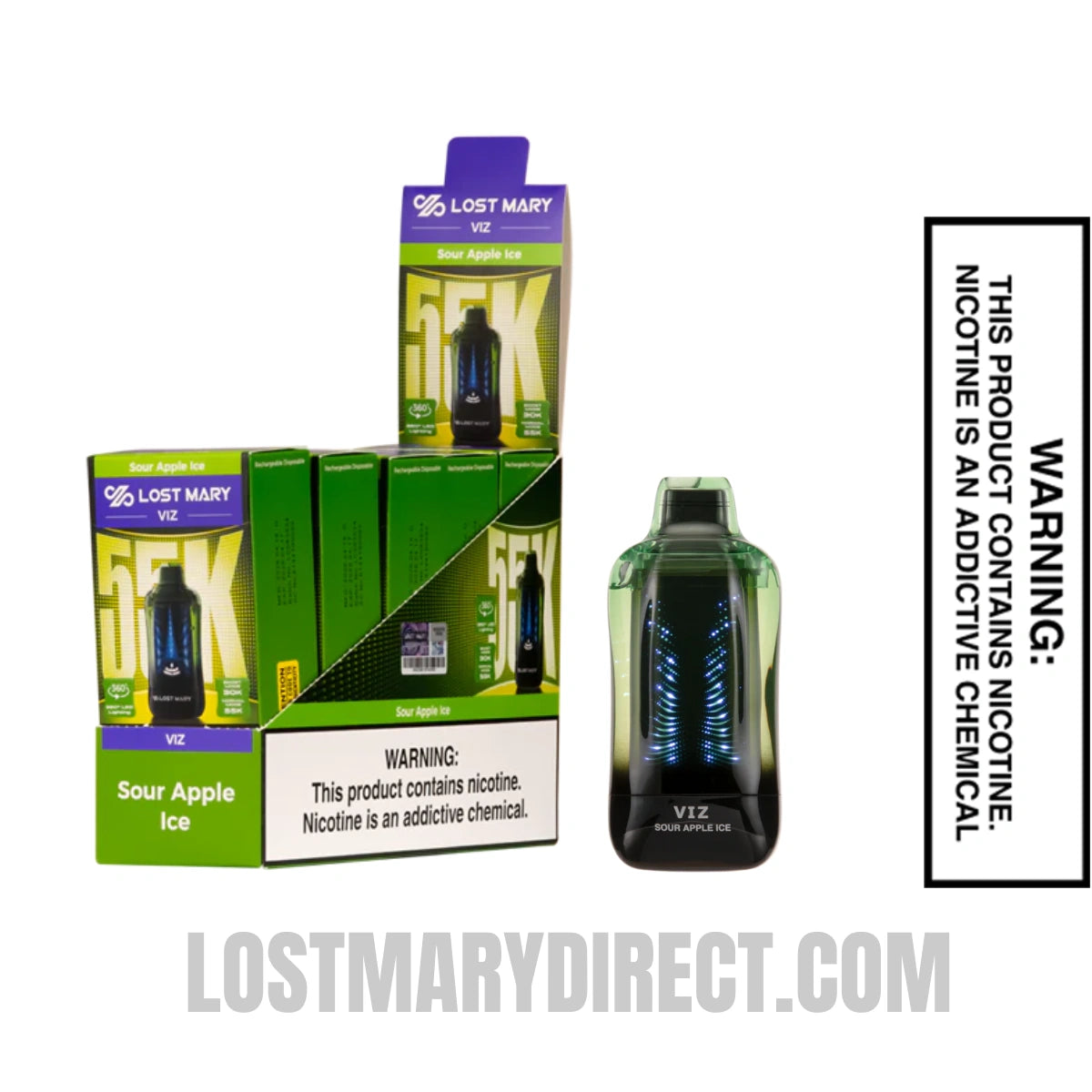 Sour Apple Ice Lost Mary VIZ 55K Disposable Vape With Package Box Sour Apple Ice Lost Mary VIZ 55K Disposable Vape With Package Box