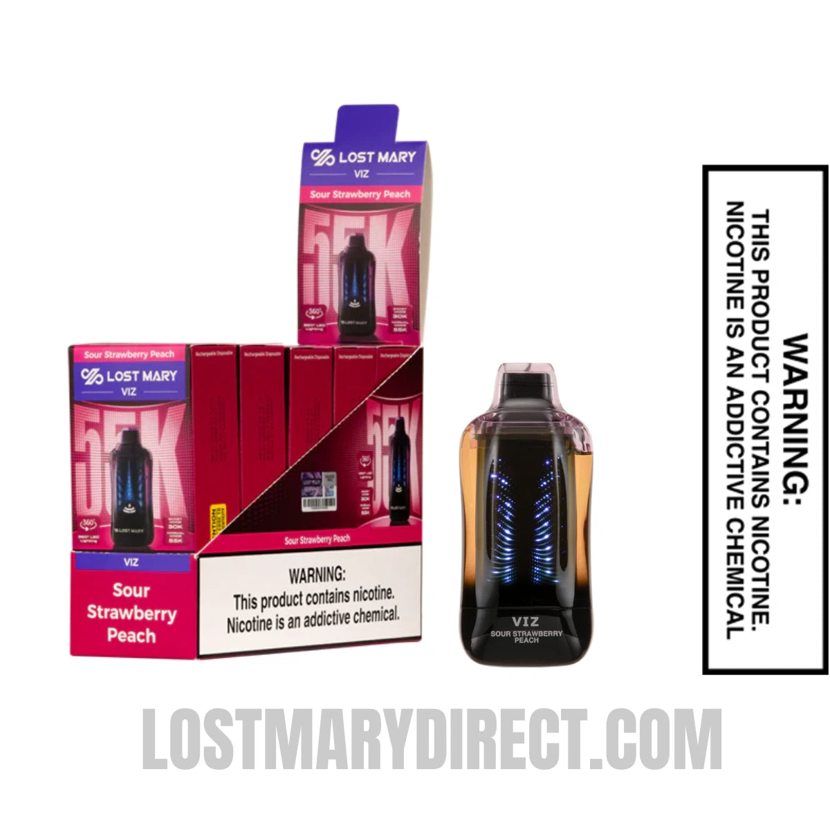 Sour Strawberry Peach Lost Mary VIZ 55K Disposable Vape With Bundle Pack Sour Strawberry Peach Lost Mary VIZ 55K Disposable Vape With Bundle Pack