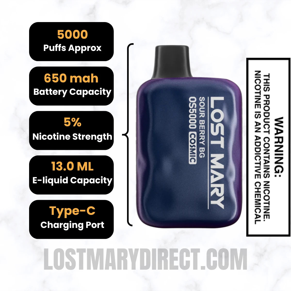 Sour Berry BG Lost Mary OS5000 Cosmic Edition Vape Specifications Sour Berry BG Lost Mary OS5000 Cosmic Edition Vape Specifications