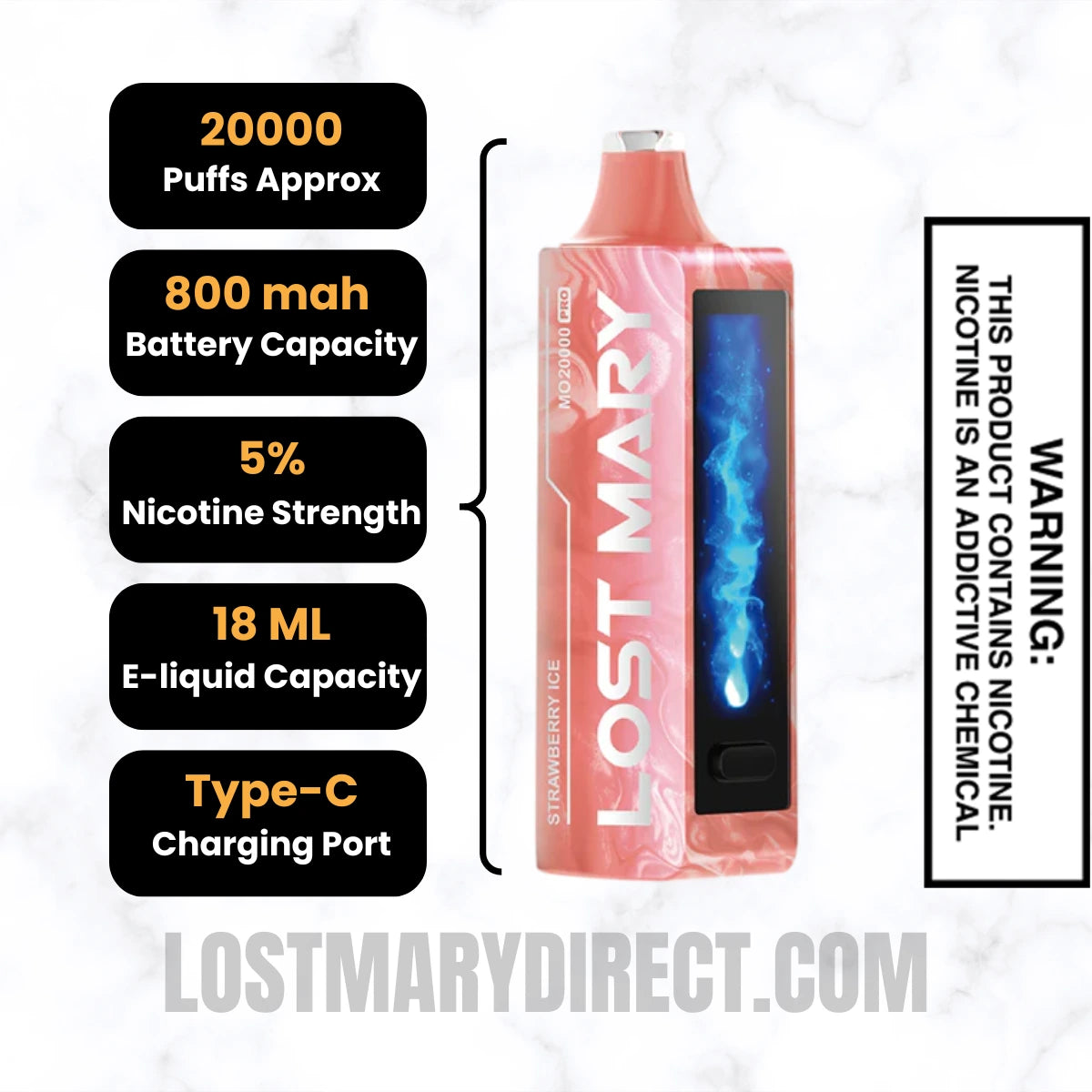 Strawberry Ice Lost Mary MO20000 PRO Diposable Vape Specifications Strawberry Ice Lost Mary MO20000 PRO Diposable Vape Specifications
