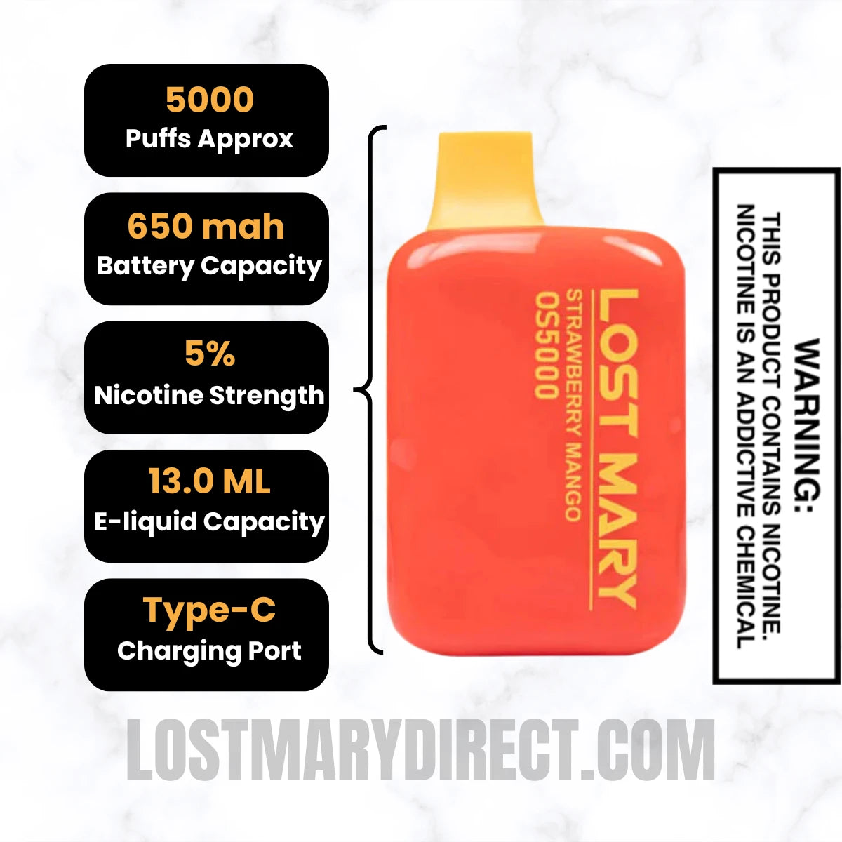 Strawberry Mango Lost Mary OS5000 Disposable Vape Specifications Strawberry Mango Lost Mary OS5000 Disposable Vape Specifications