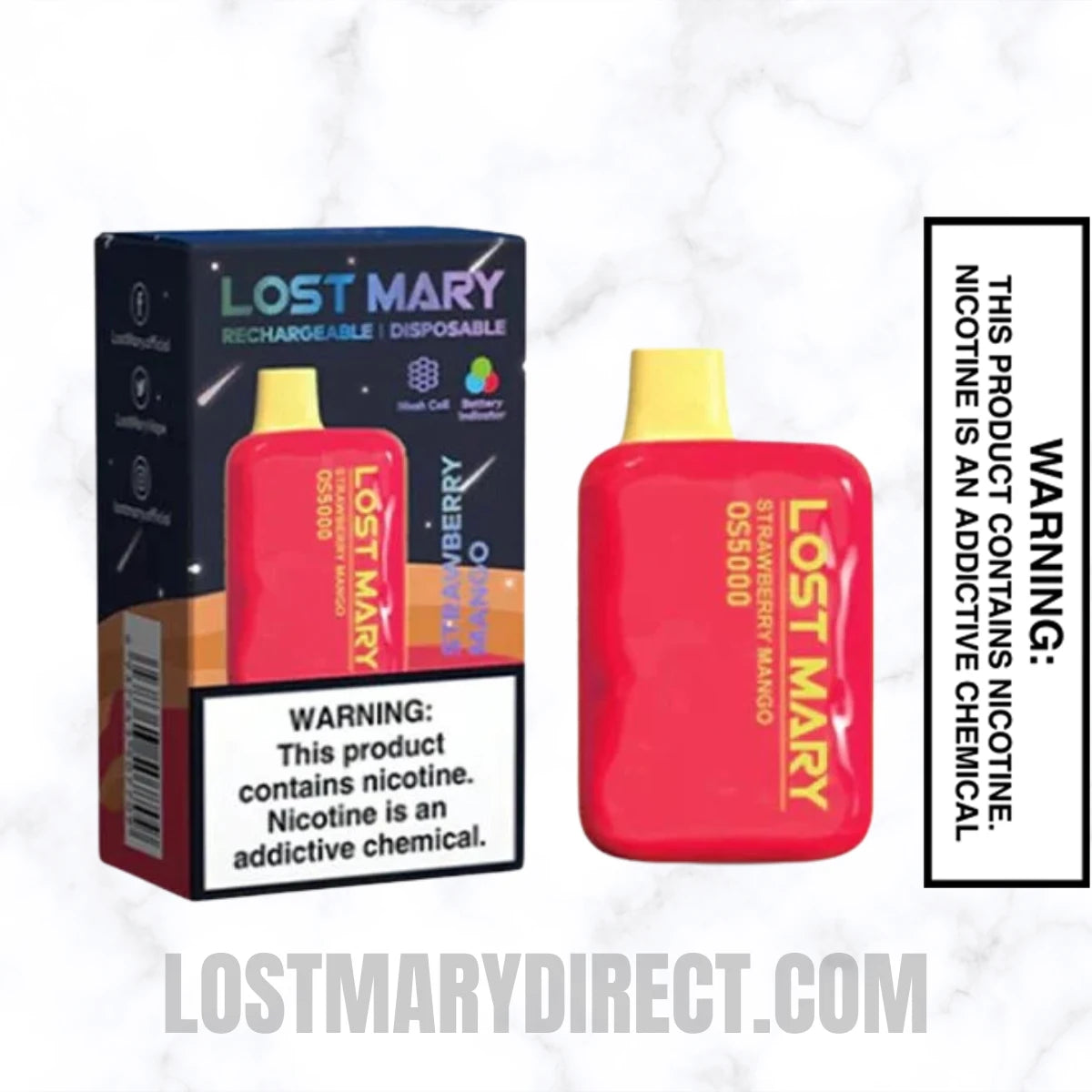 Strawberry Mango Lost Mary OS5000 Disposable Vape With Package Box Strawberry Mango Lost Mary OS5000 Disposable Vape With Package Box