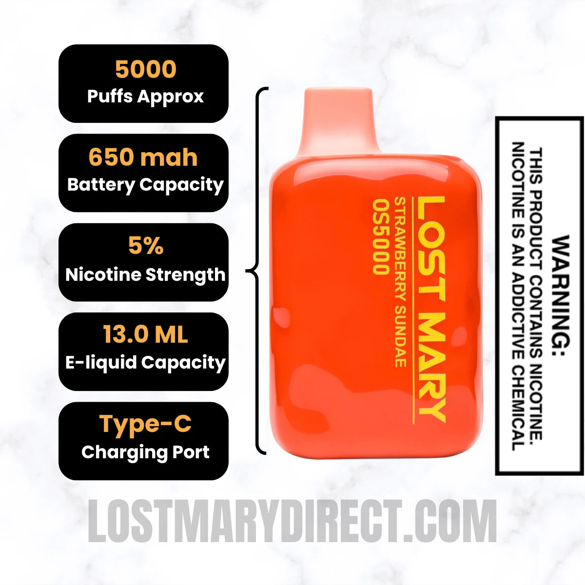 Strawberry Sundae Lost Mary OS5000 Disposable Vape Specifications Strawberry Sundae Lost Mary OS5000 Disposable Vape Specifications