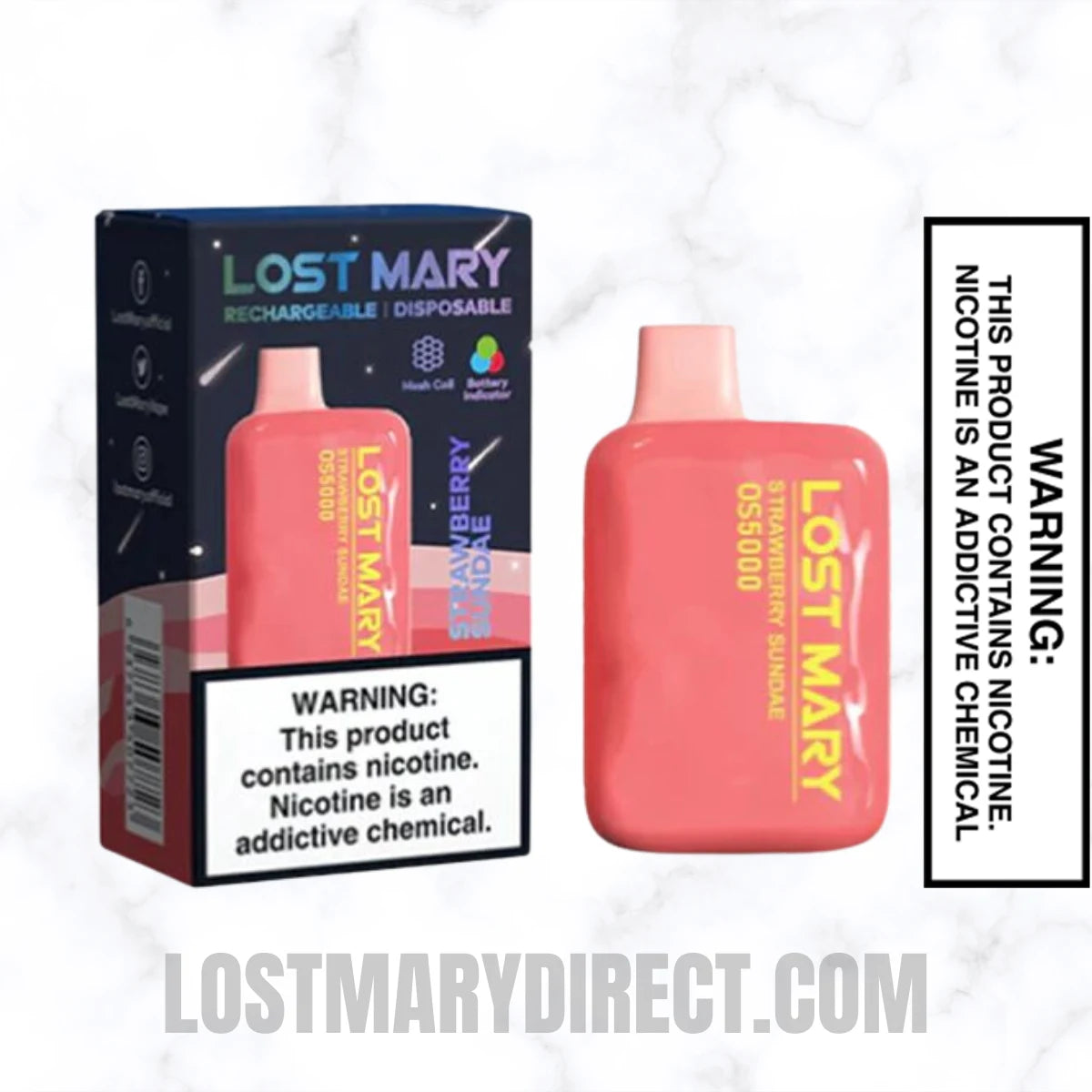 Strawberry Sundae Lost Mary OS5000 Disposable Vape With Package Box Strawberry Sundae Lost Mary OS5000 Disposable Vape With Package Box