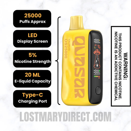 Taurus Lost Mary Quasar OS25000 Diposable Vape Specifications Taurus Lost Mary Quasar OS25000 Diposable Vape Specifications