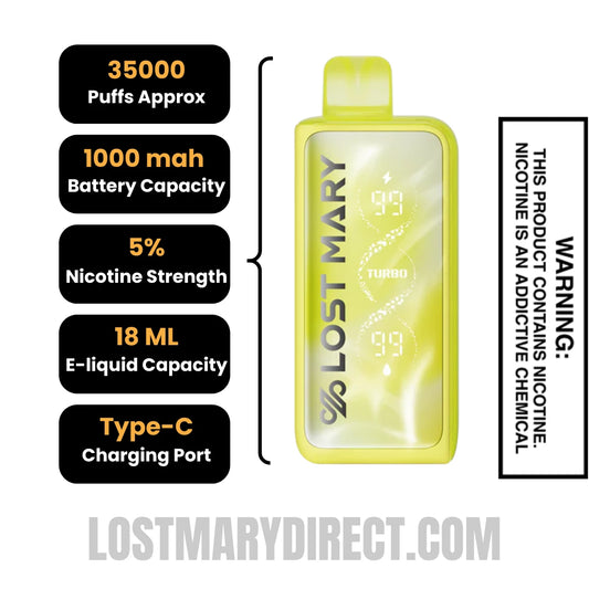 Toasted Banana Lost Mary MT35000 Turbo Vape Specification Toasted Banana Lost Mary MT35000 Turbo Vape Specification
