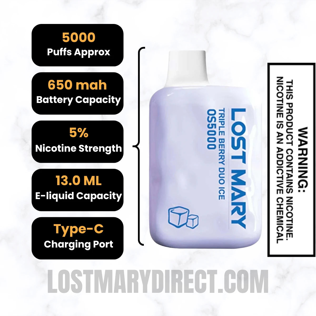 Triple Berry Duo Ice Lost Mary OS5000 Frozen edition Vape Specifications Triple Berry Duo Ice Lost Mary OS5000 Frozen edition Vape Specifications
