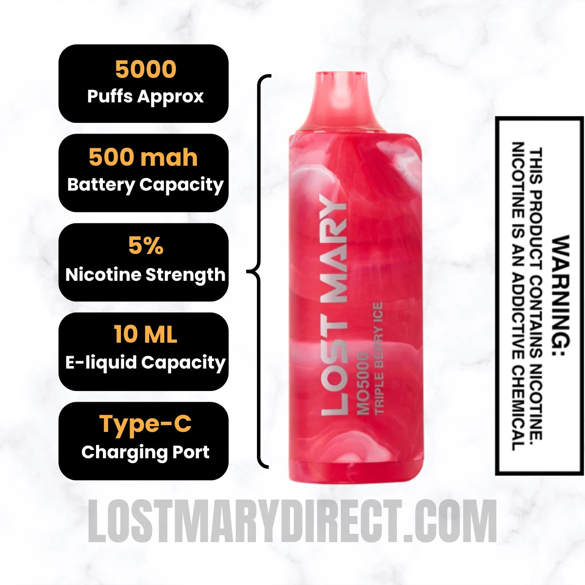 Triple Berry Ice Lost Mary MO5000 Disposable Vape Specifications Triple Berry Ice Lost Mary MO5000 Disposable Vape Specifications