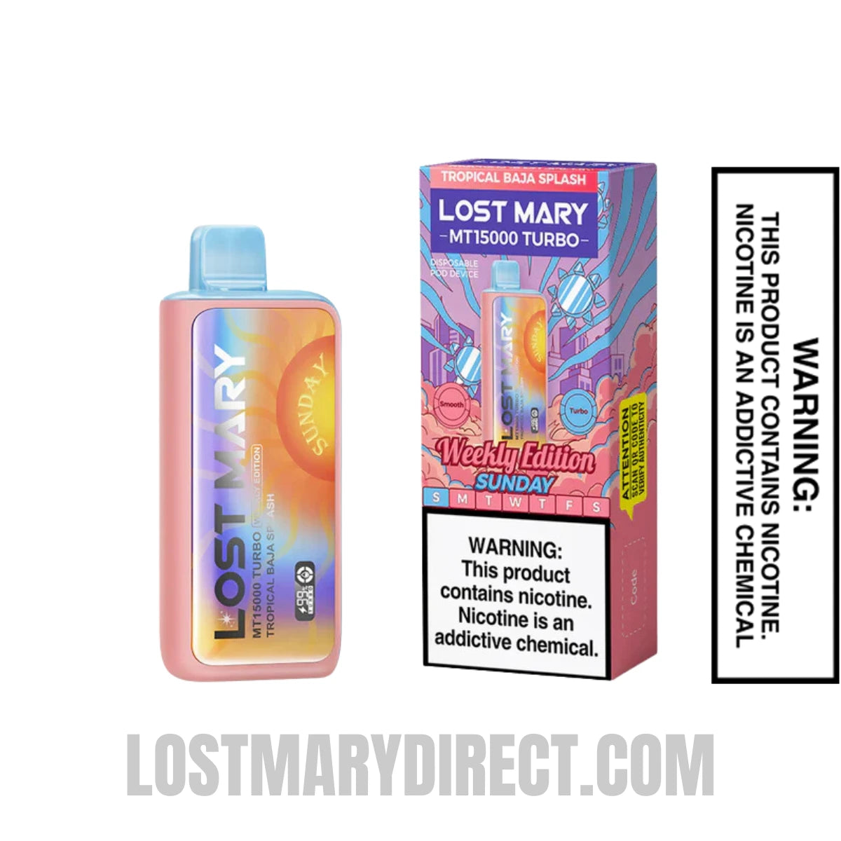 Tropical Baja Splash Lost Mary MT15000 TURBO (Sunday) Vape With Package Box Tropical Baja Splash Lost Mary MT15000 TURBO (Sunday) Vape With Package Box