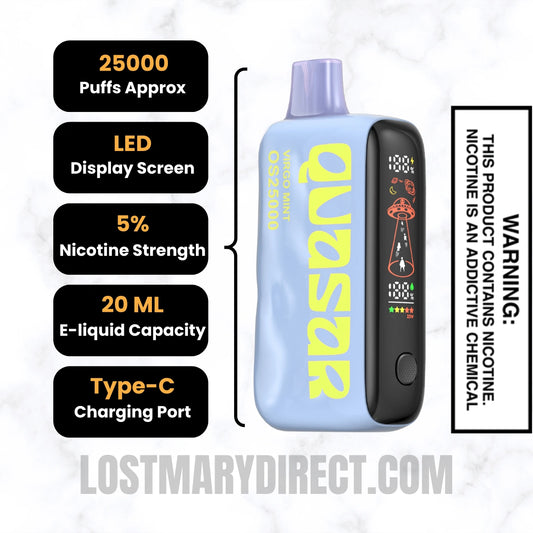 Virgo Mint Lost Mary Quasar OS25000 Diposable Vape Specifications Virgo Mint Lost Mary Quasar OS25000 Diposable Vape Specifications