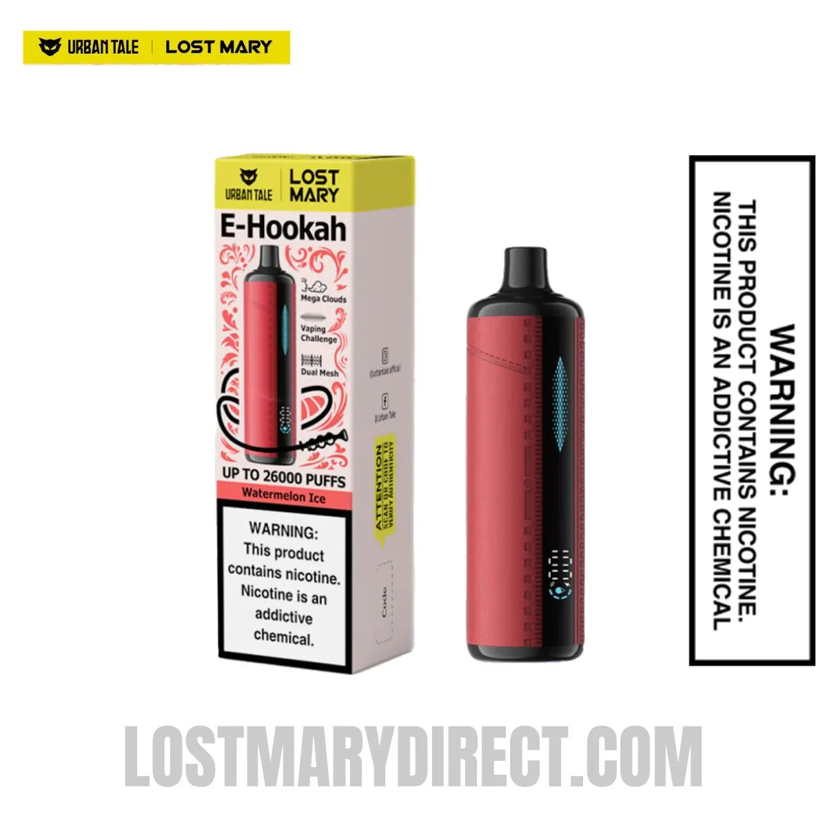 Watermelon Ice Lost Mary x Urban Tale E-Hookah Disposable Vape with Package Box Watermelon Ice Lost Mary x Urban Tale E-Hookah Disposable Vape with Package Box