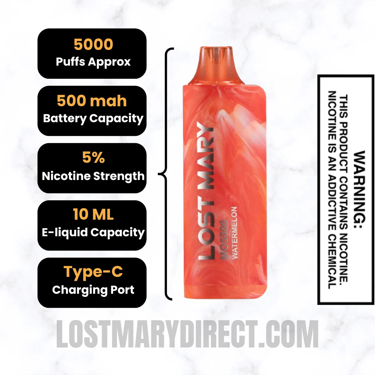 Watermelon Ice Lost Mary MO5000 Disposable Vape Specifications Watermelon Ice Lost Mary MO5000 Disposable Vape Specifications