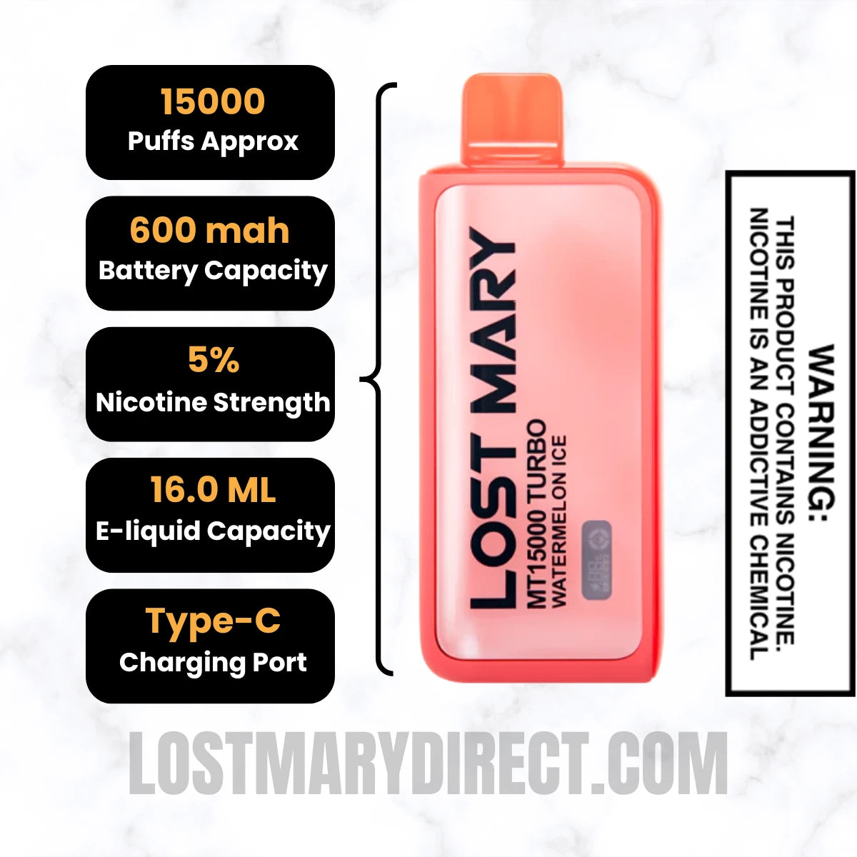 Watermelon Ice Lost Mary MT15000 TURBO Vape Specifications Watermelon Ice Lost Mary MT15000 TURBO Vape Specifications