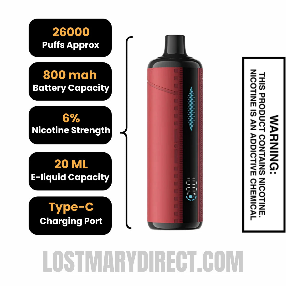 Watermelon Ice Urban Tale x Lost Mary E-Hookah Disposable Vape Specifications Watermelon Ice Urban Tale x Lost Mary E-Hookah Disposable Vape Specifications