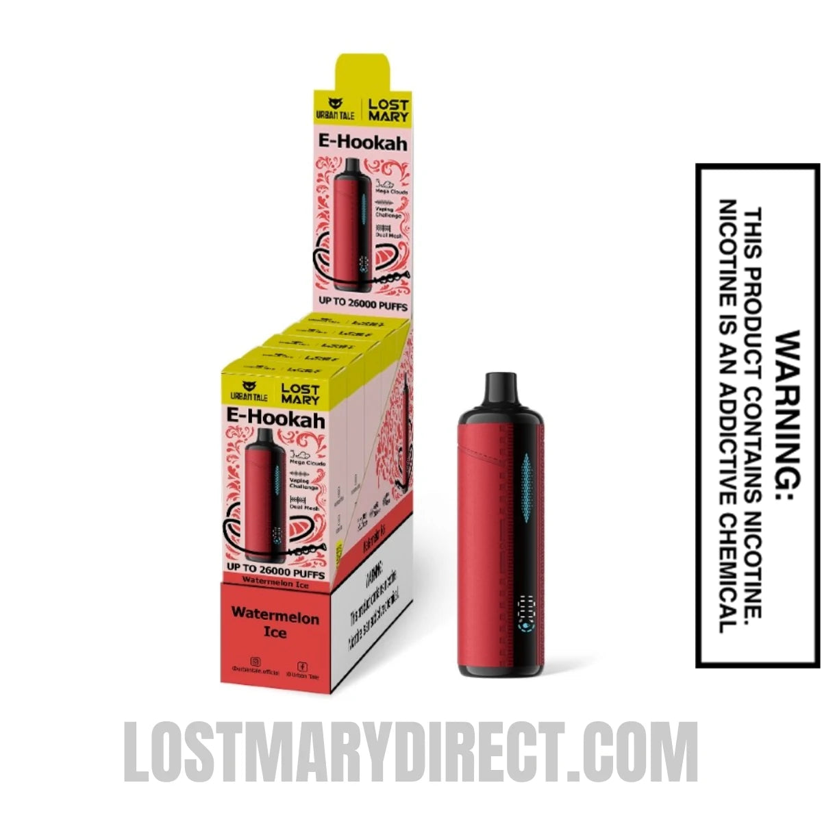 Watermelon Ice Urban Tale x Lost Mary E-Hookah Disposable Vape With Bundle Pack Watermelon Ice Urban Tale x Lost Mary E-Hookah Disposable Vape With Bundle Pack
