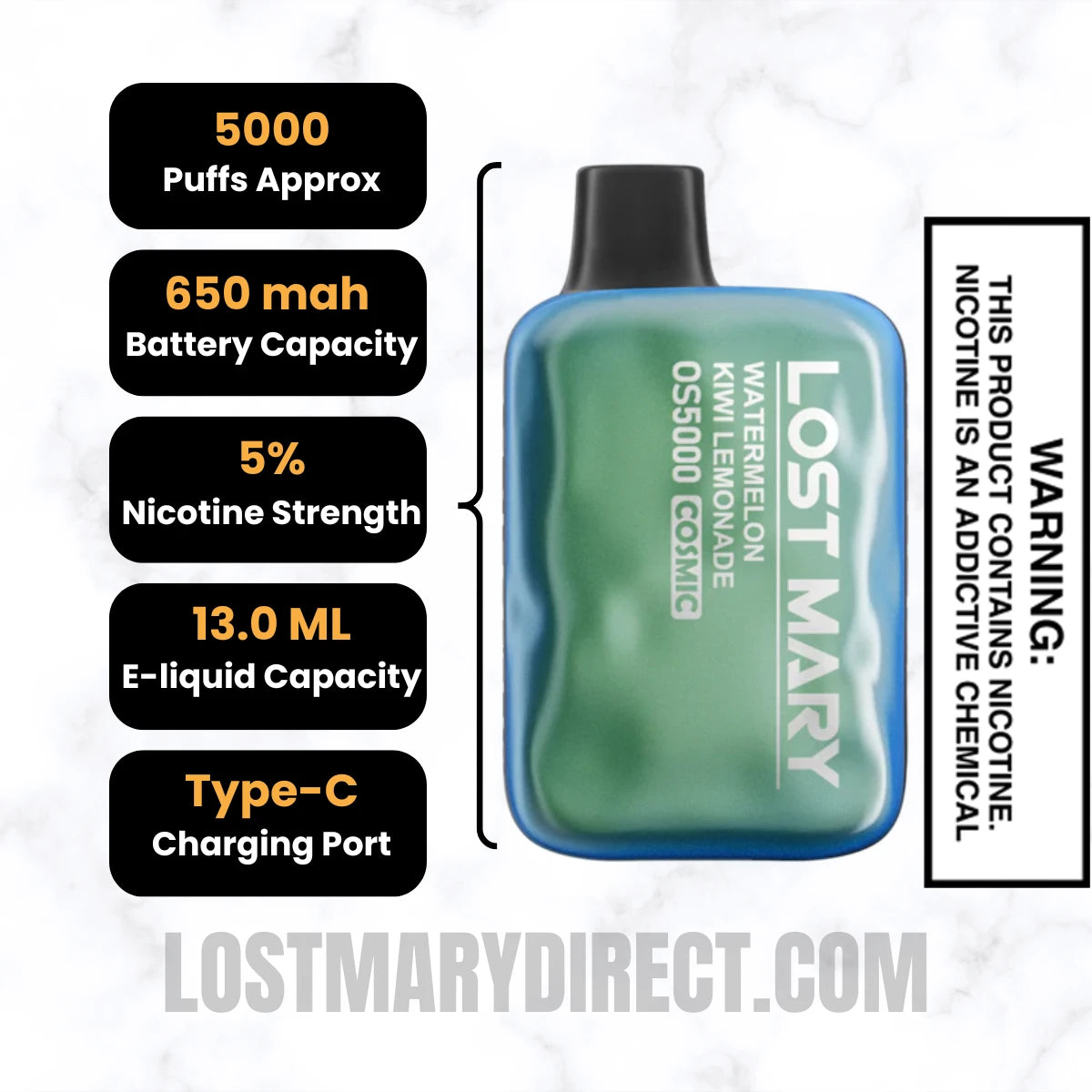 Watermelon Kiwi Lemonade Lost Mary OS5000 Cosmic Edition Vape Specifications Watermelon Kiwi Lemonade Lost Mary OS5000 Cosmic Edition Vape Specifications