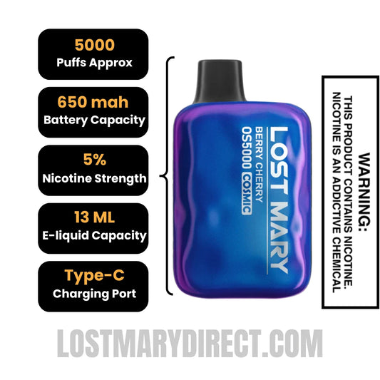 Berry Cherry Lost Mary OS5000 Cosmic Disposable Vape Specifications Berry Cherry Lost Mary OS5000 Cosmic Disposable Vape Specifications