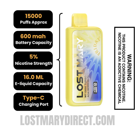 Acai Berry Storm Ice Lost Mary MT15000 TURBO (Friday) Vape Specifications