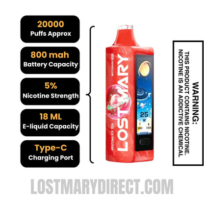 Arizona Iced Tea Lost Mary MO20000 Pro Vape Specifications