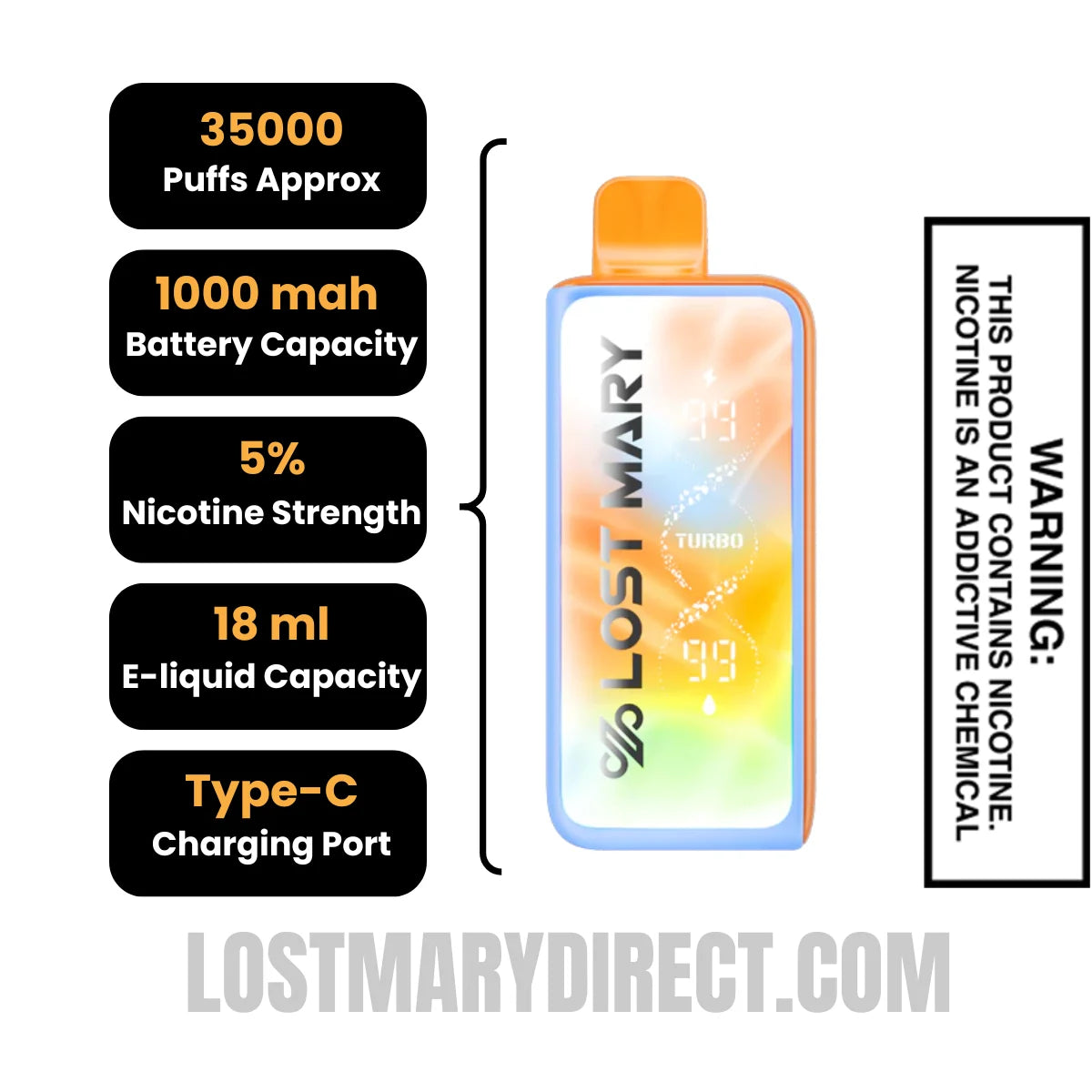B-Gum Cotton Carnival Lost Mary MT35000 Turbo Vape Specifications