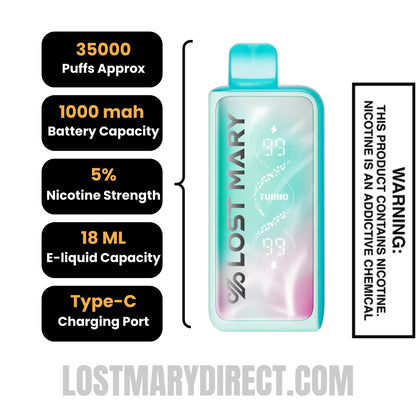 Baja Splash Lost Mary MT35000 Turbo Vape Specification