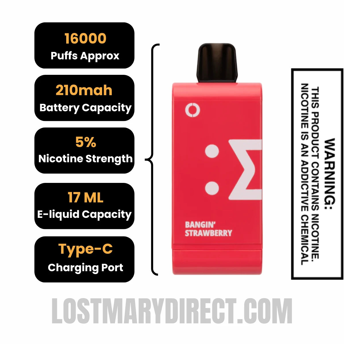 Bangin Strawberry Off-Stamp SW16000 Disposable Pod Specifications