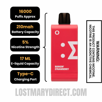 Bangin Strawberry Off-Stamp SW16000 Disposable Pod Specifications
