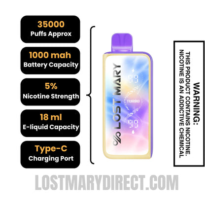 Berry Burst Cotton Carnival Lost Mary MT35000 Turbo Vape Specifications