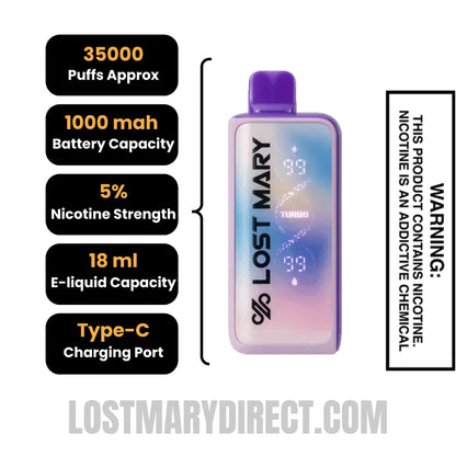 Berry Burst Lost Mary MT35000 Turbo Vape Specification