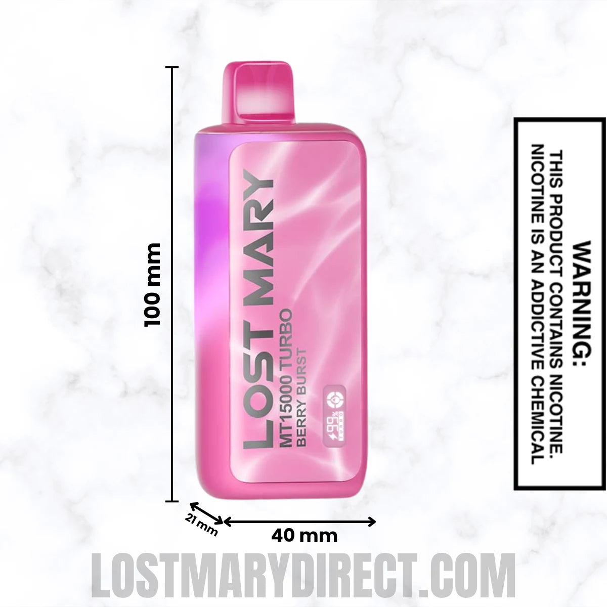 Berry Burst Lost Mary MT15000 TURBO Vape Dimension