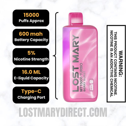 Berry Burst Lost Mary MT15000 TURBO Vape Specifications