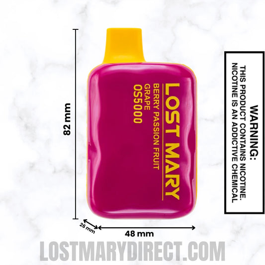 Berry Passion Fruit Grape Lost Mary OS5000 Disposable Vape Dimensions