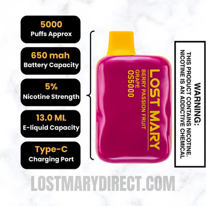 Berry Passion Fruit Grape Lost Mary OS5000 Disposable Vape Berry Passion Fruit Grape Lost Mary OS5000 Disposable Vape