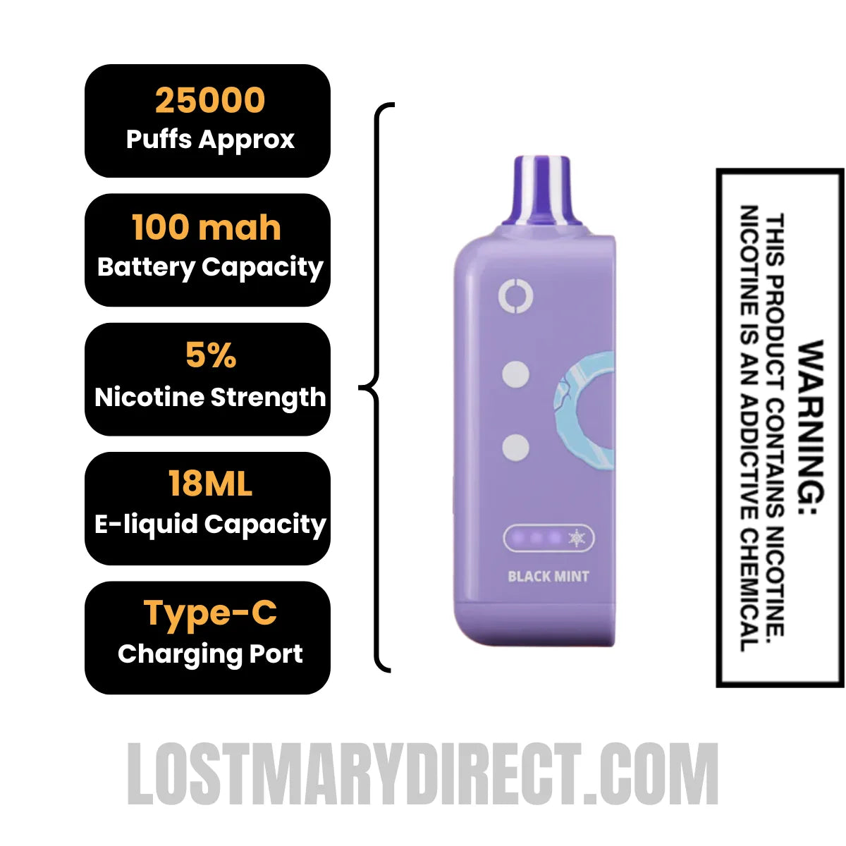 Black Mint Off Stamp Ice Cube 25K Disposable Pod with Specification