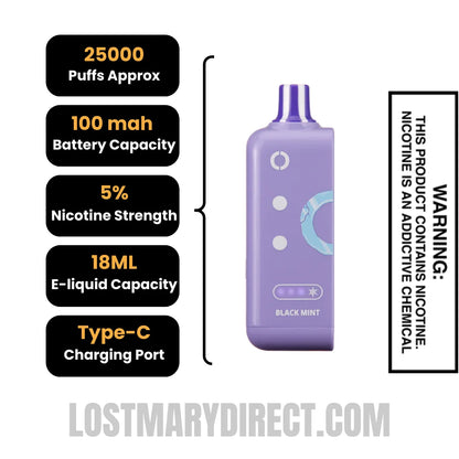 Black Mint Off Stamp Ice Cube 25K Disposable Pod with Specification