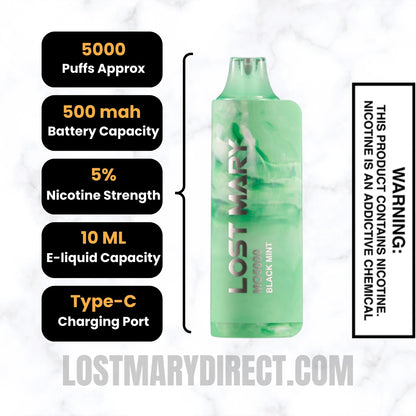 Black Mint Lost Mary MO5000 Disposable Vape Specifications