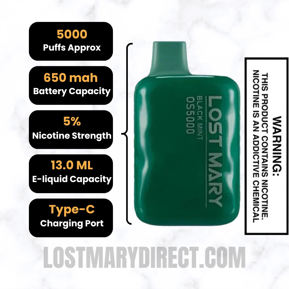 Black Mint Lost Mary OS5000 Disposable Vape Specifications