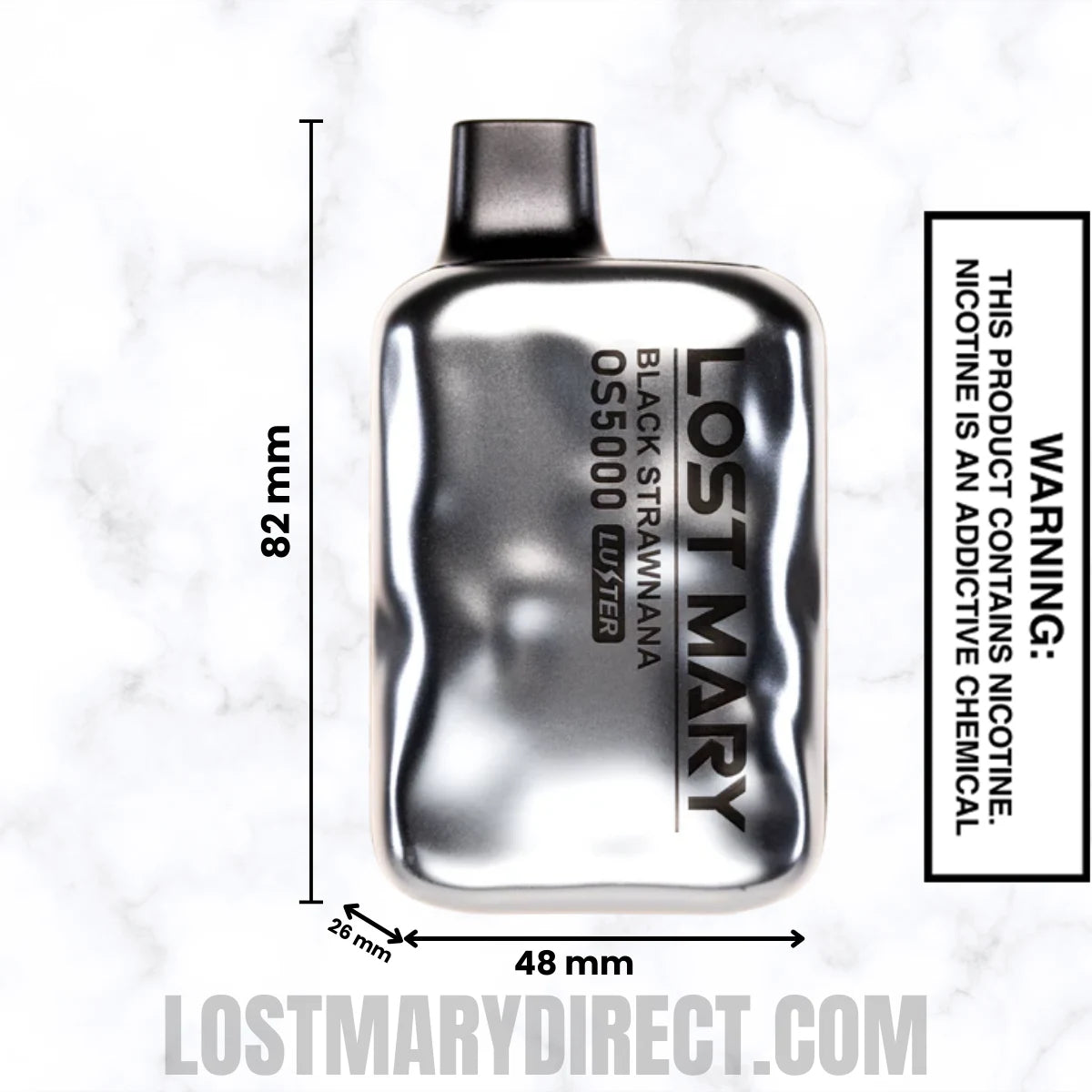 Black Strawnana Lost Mary OS5000 Luster Edition Vape Diposable Vape Dimensions