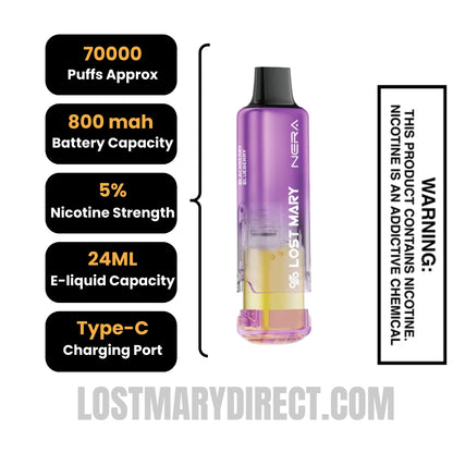 Blackberry Blueberry Lost Mary Nera Fullview 70k Vape Pod Specifications