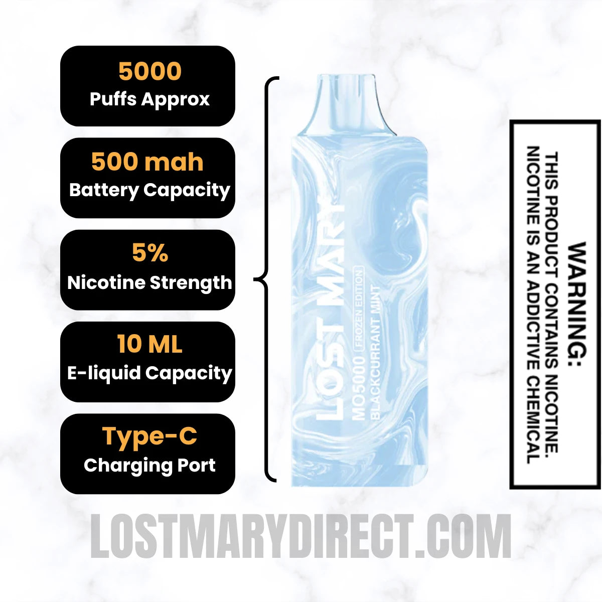 Blackcurrant Mint Lost Mary MO5000 Frozen edition Vape Specifications