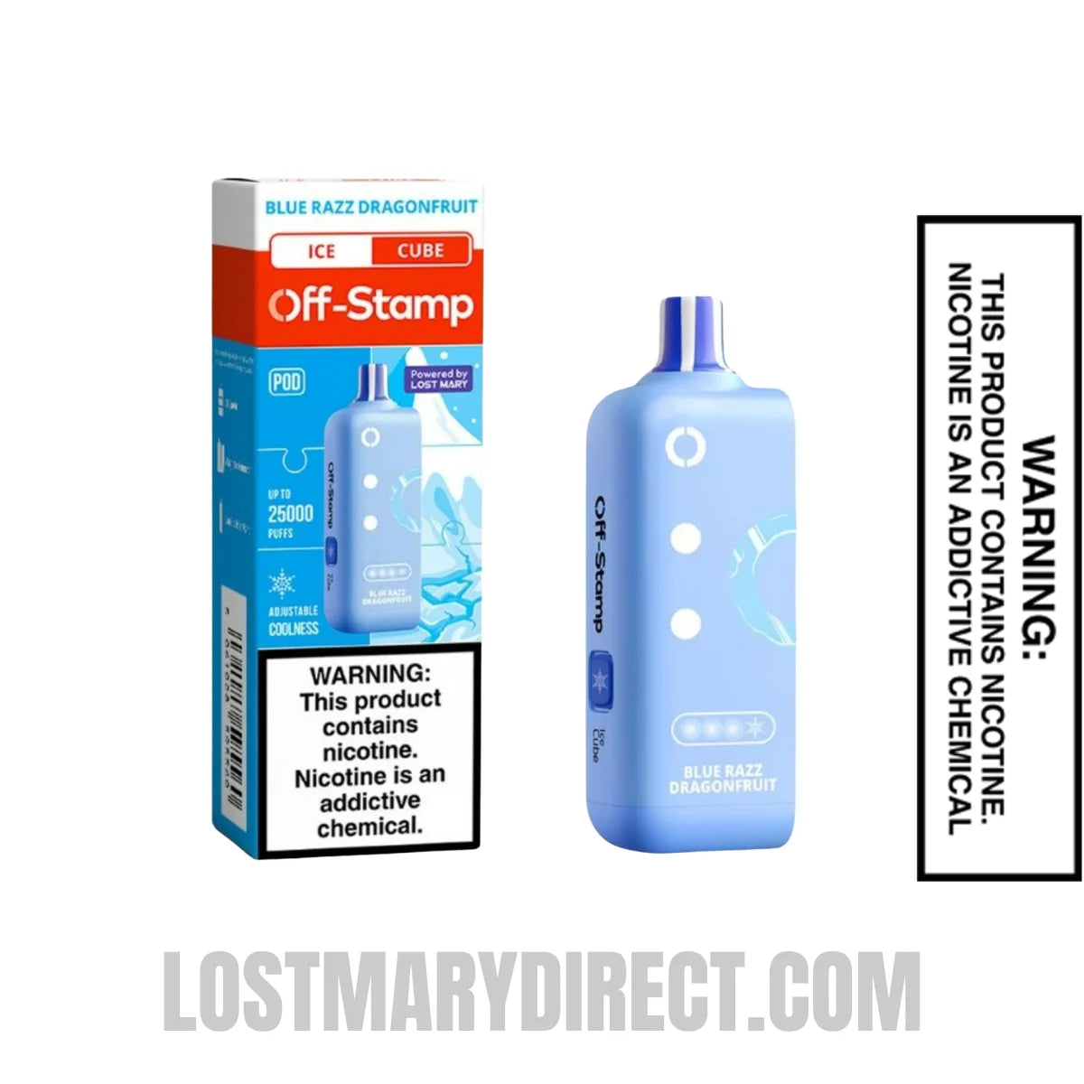 Blue Razz Dragonfruit Off Stamp Ice Cube 25K Disposable Pod with package box