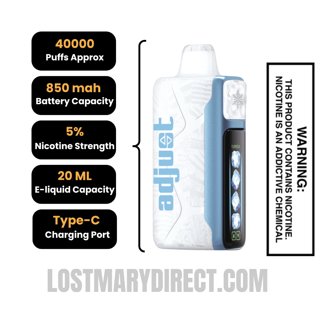 Blue Razz Ice Adjust MyCool 40K Disposable Vape Specifcations