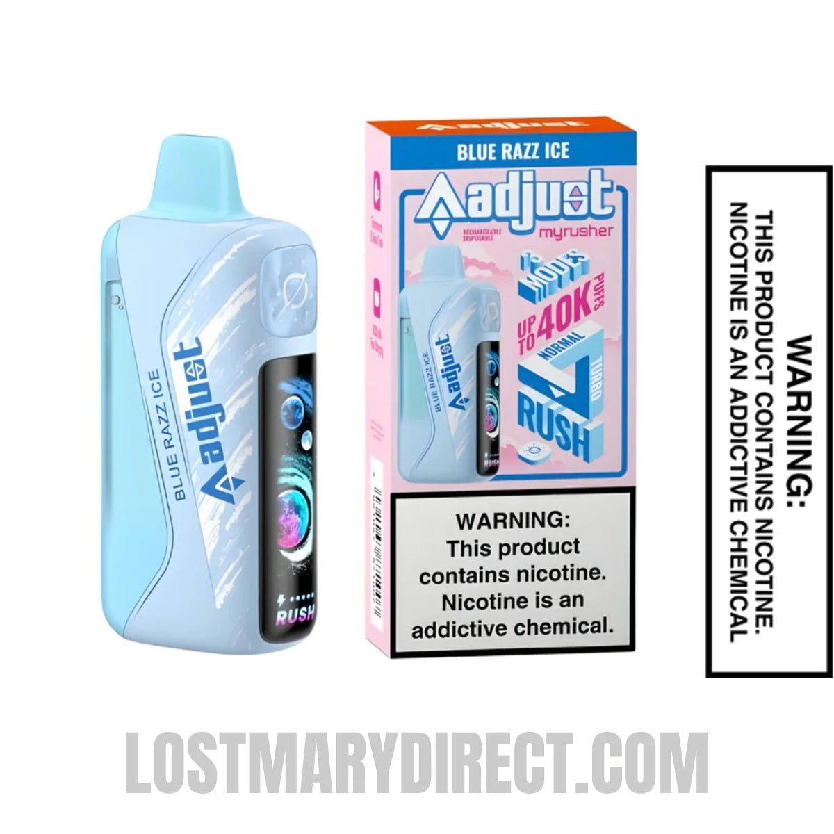 Blue Razz Ice Adjust MyRusher 40K Disposable Vape Package