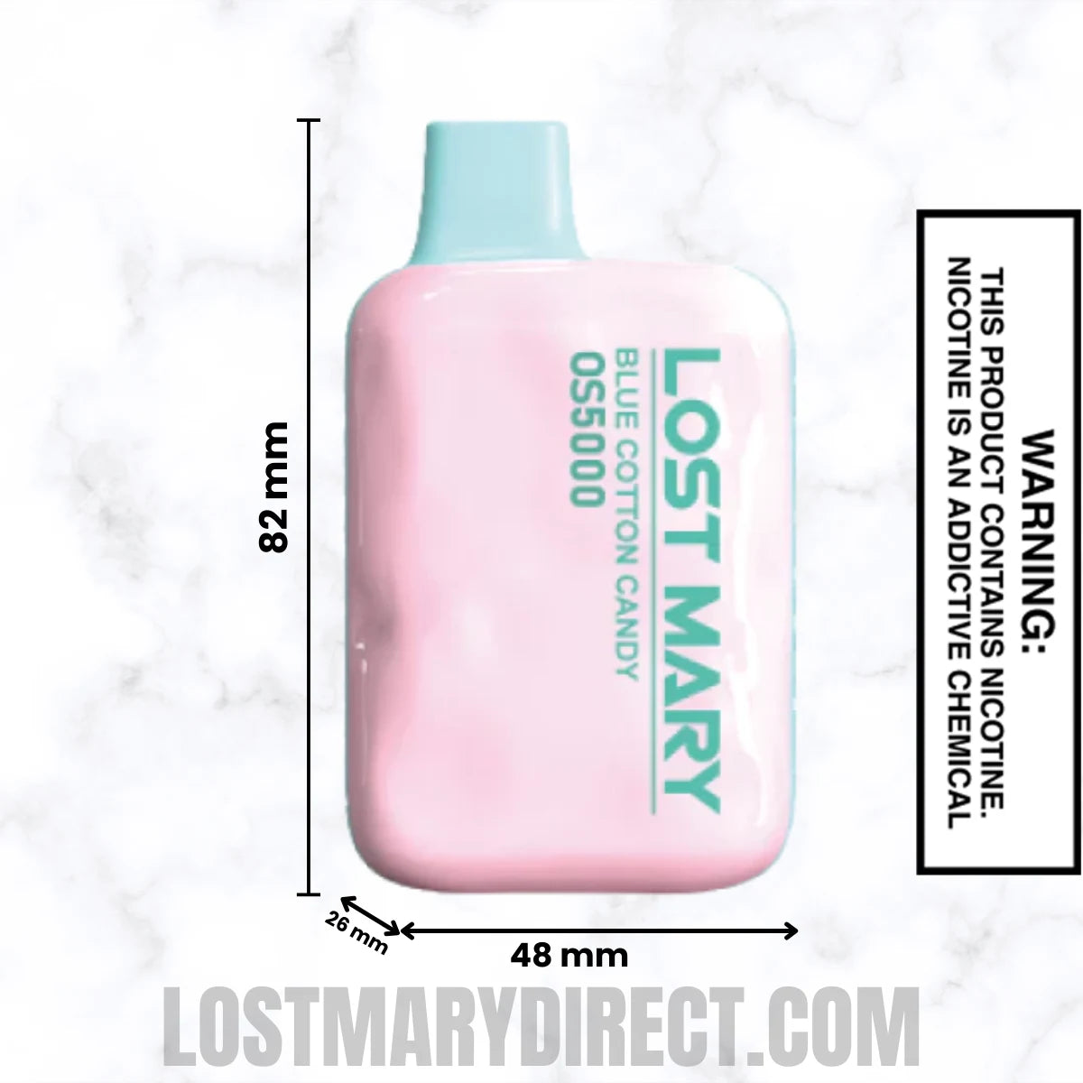 Blue Cotton Candy Lost Mary OS5000 Disposable Vape Dimensions