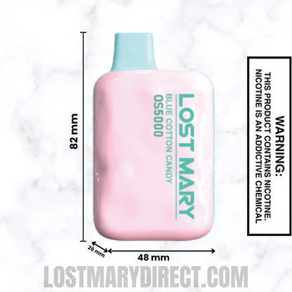 Blue Cotton Candy Lost Mary OS5000 Disposable Vape Dimensions