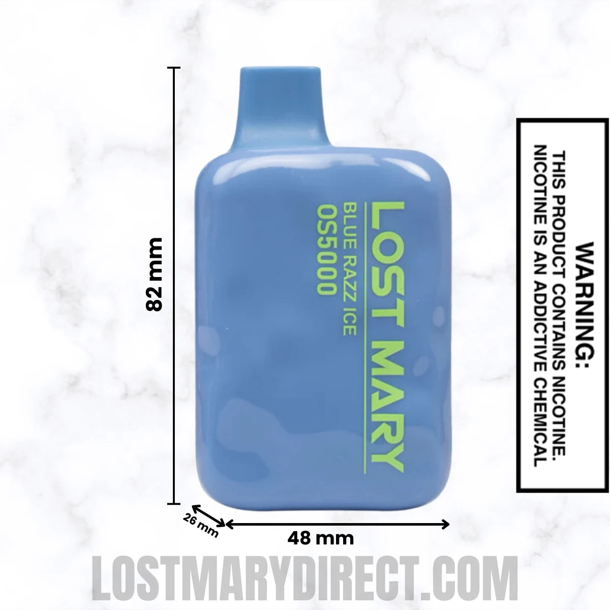 Blue Razz Ice Lost Mary OS5000 Disposable Vape Dimensions