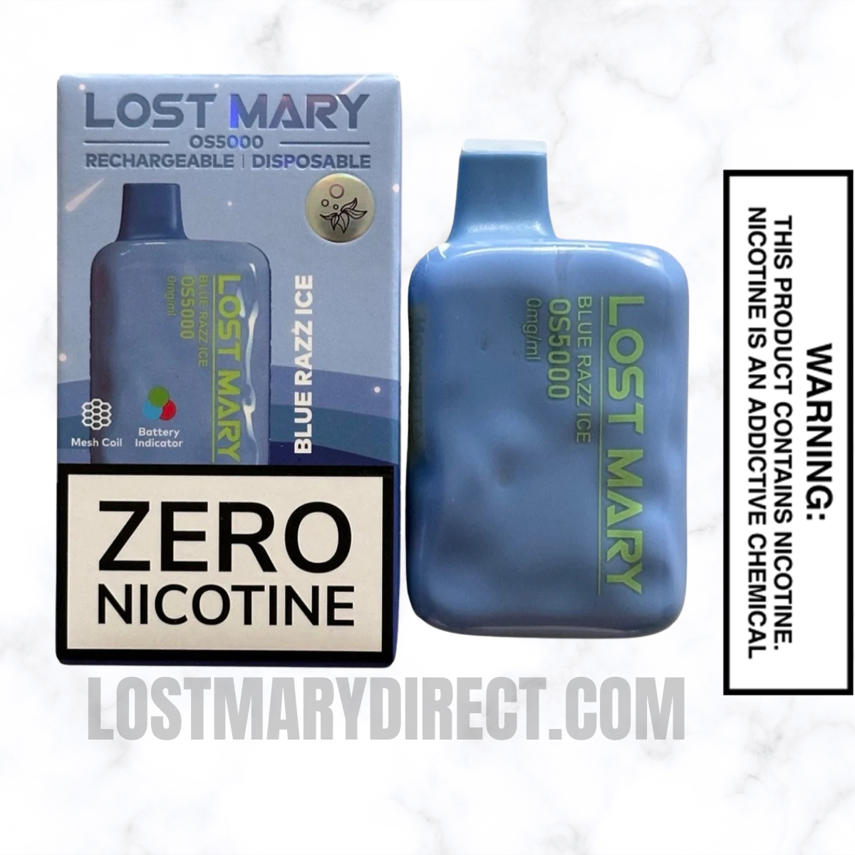 Blue Razz Ice Lost Mary OS5000 Zero Nicotine Vape Package