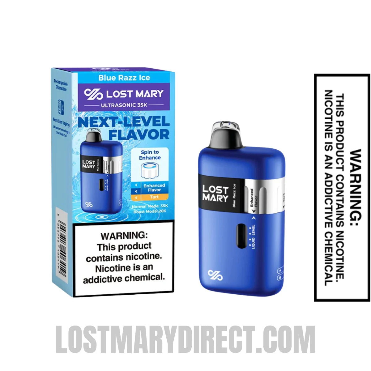 Blue Razz Ice Lost Mary Ultrasonic 35K Disposable Vape With Package Box