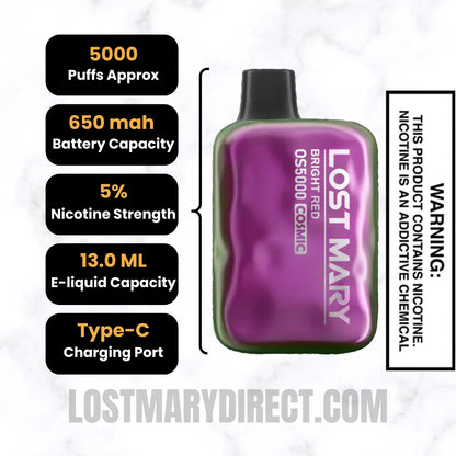 Bright Red Lost Mary OS5000 Cosmic Edition Vape Bright Red Lost Mary OS5000 Cosmic Edition Vape